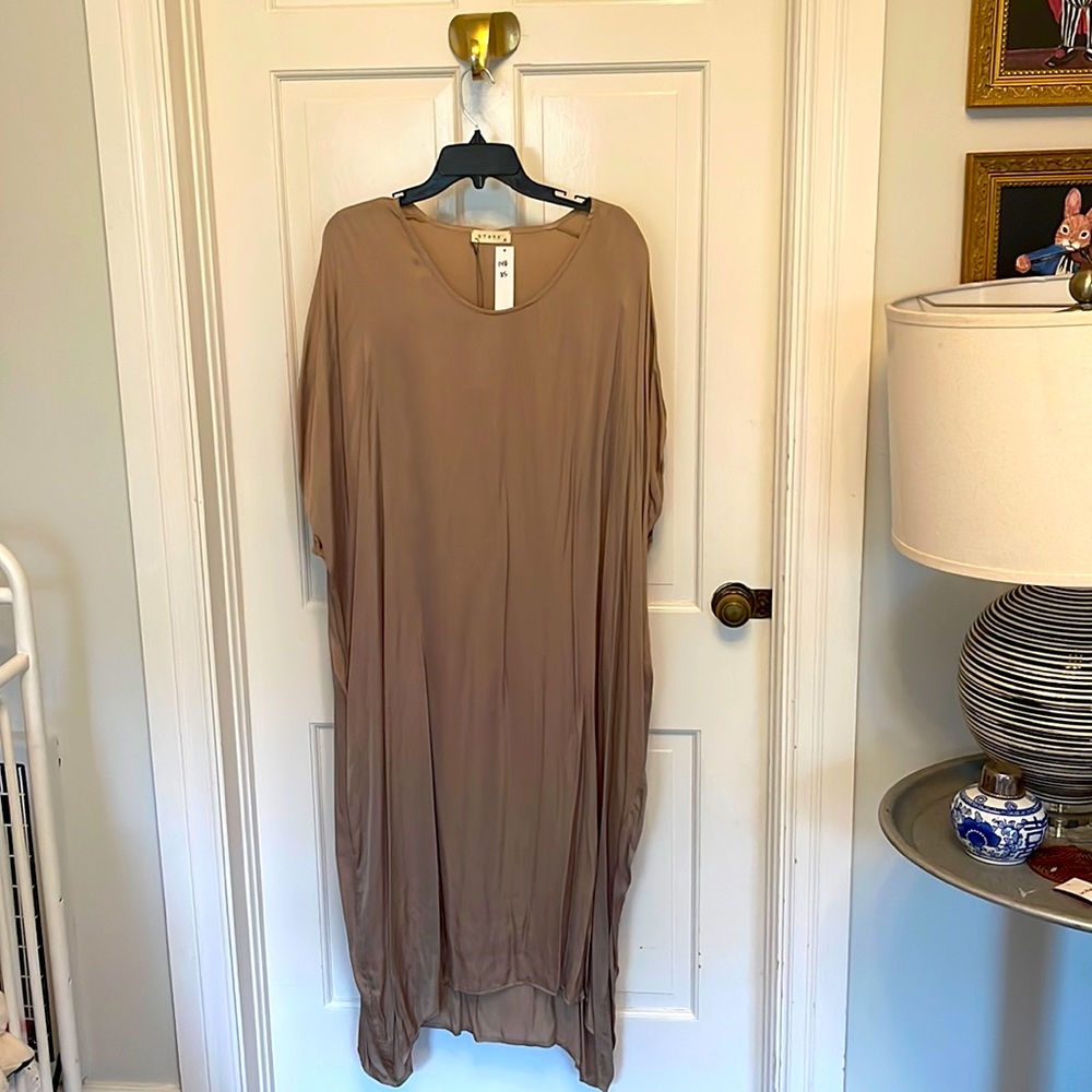 Chic Taupe Silk Kimono Maxi dress